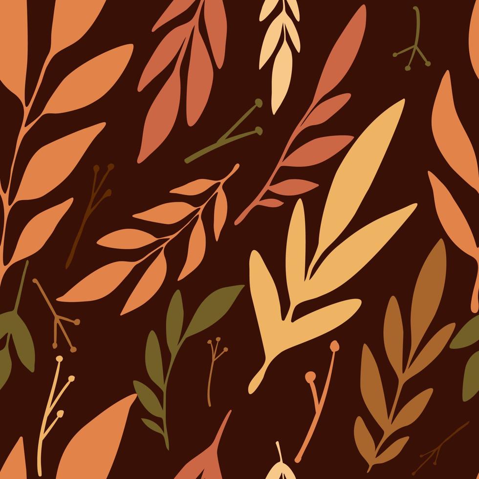 Seamless pattern with wild herbs branches and leaves background cute autumn yellow, orange, brown pattern with leaves. vector