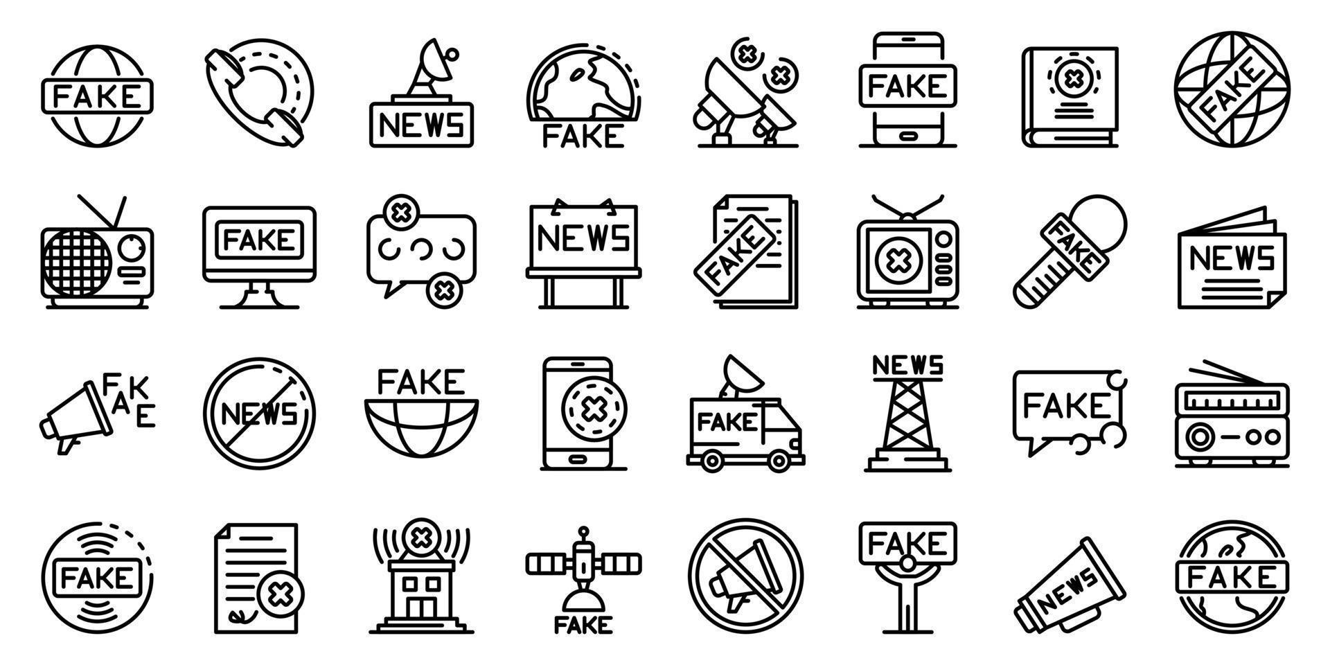 Fake news icons set, outline style vector