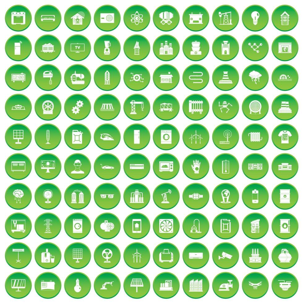100 electrical engineering icons set green circle vector