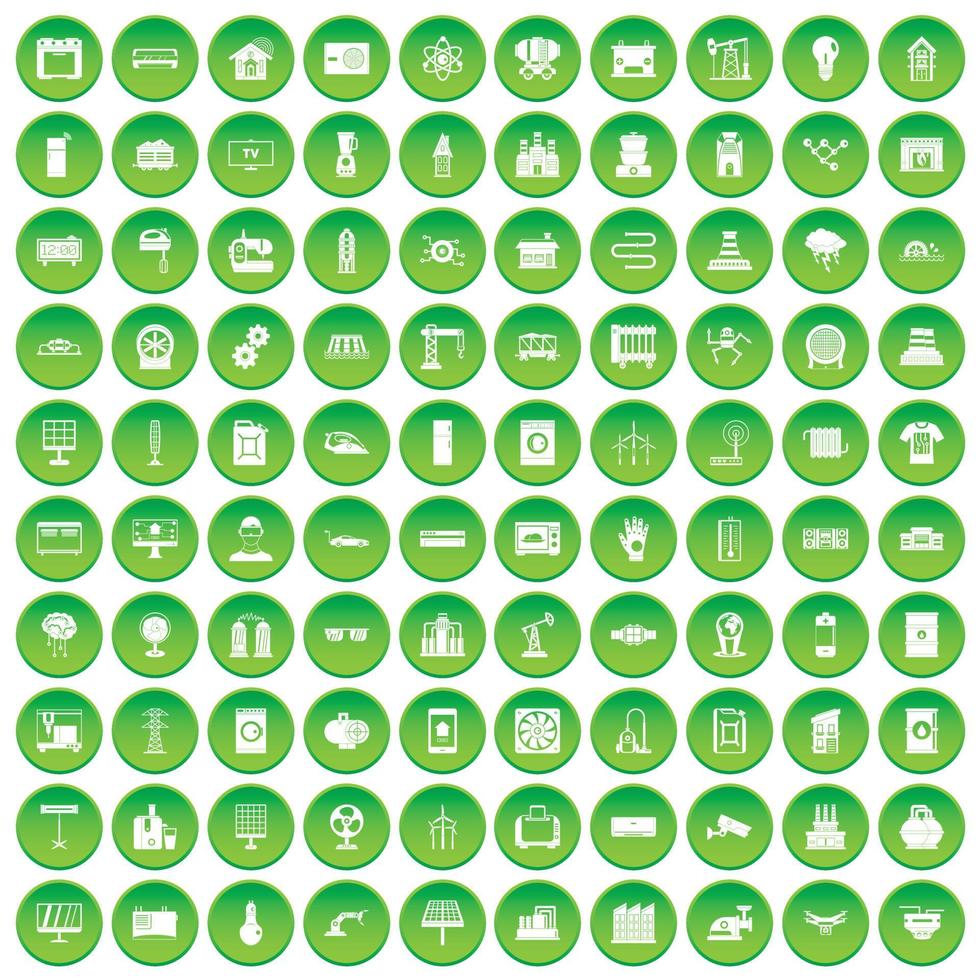 100 electrical engineering icons set green circle vector