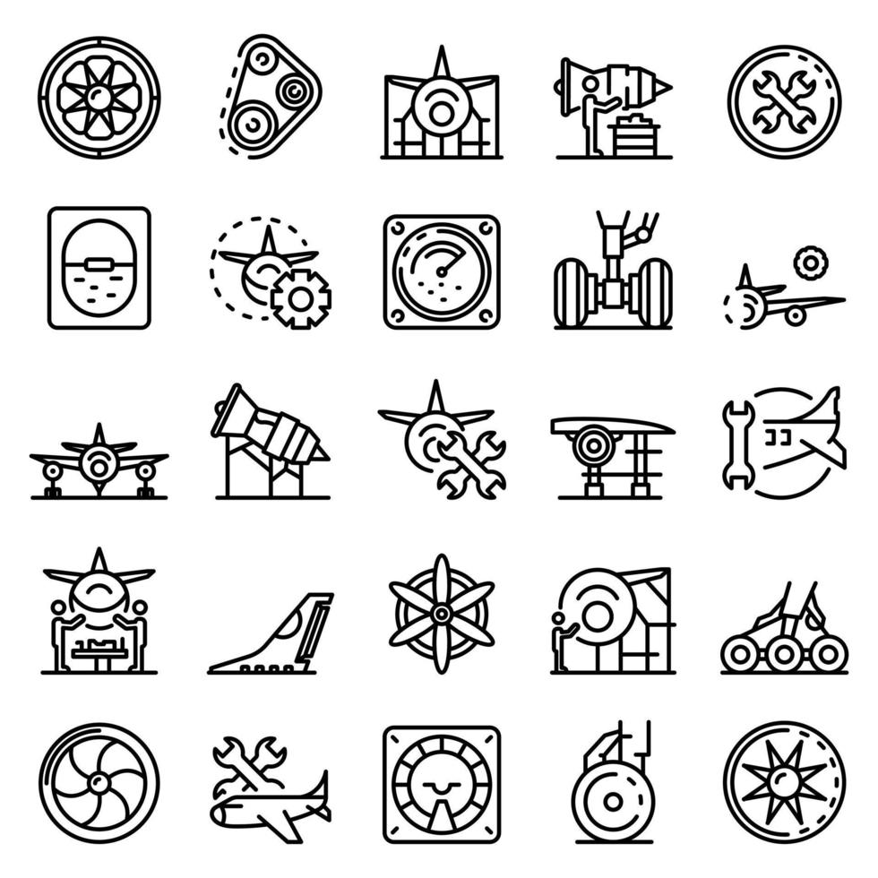 Aircraft repair icons set, outline style vector