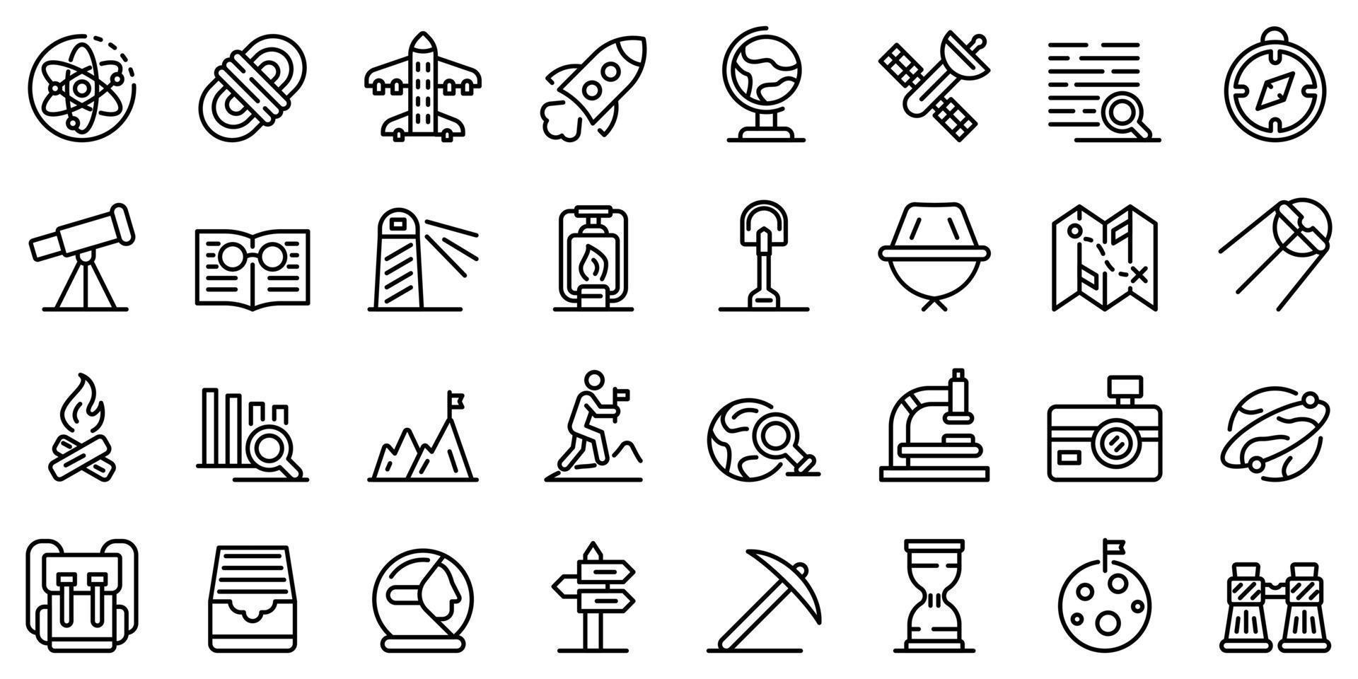 Exploration icons set, outline style vector