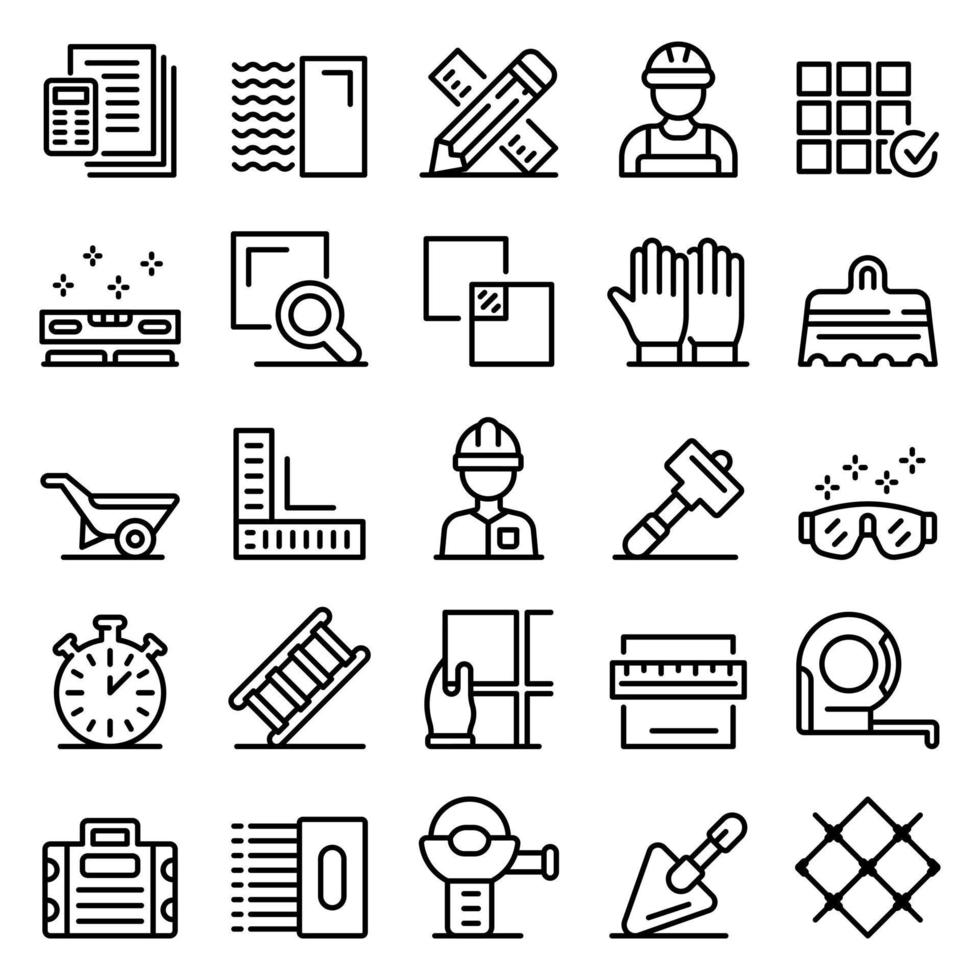 Tiler icons set, outline style vector