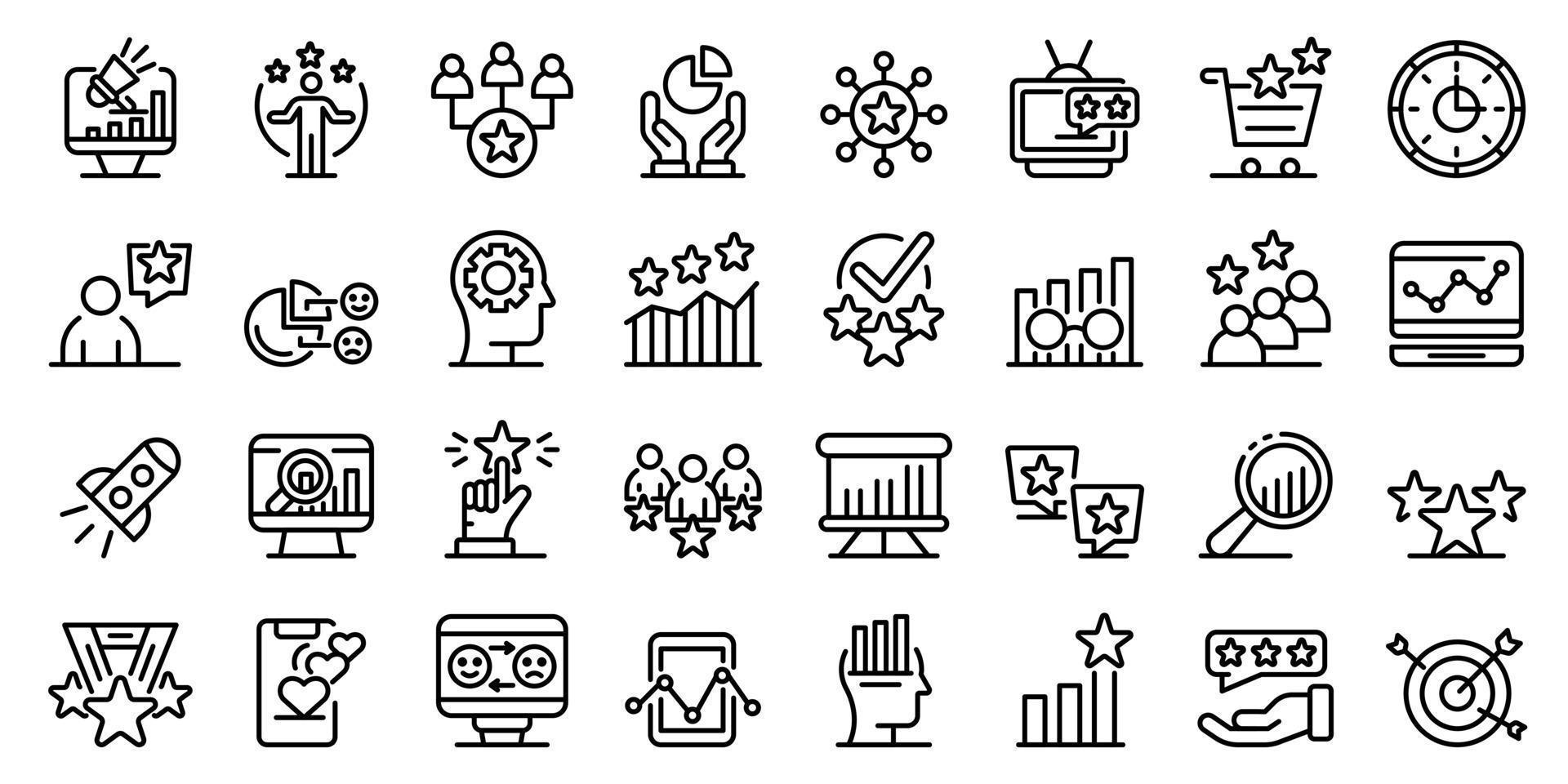 Reputation icons set, outline style vector