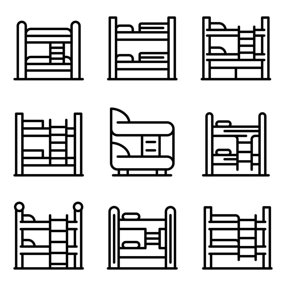 Bunk bed icons set, outline style vector