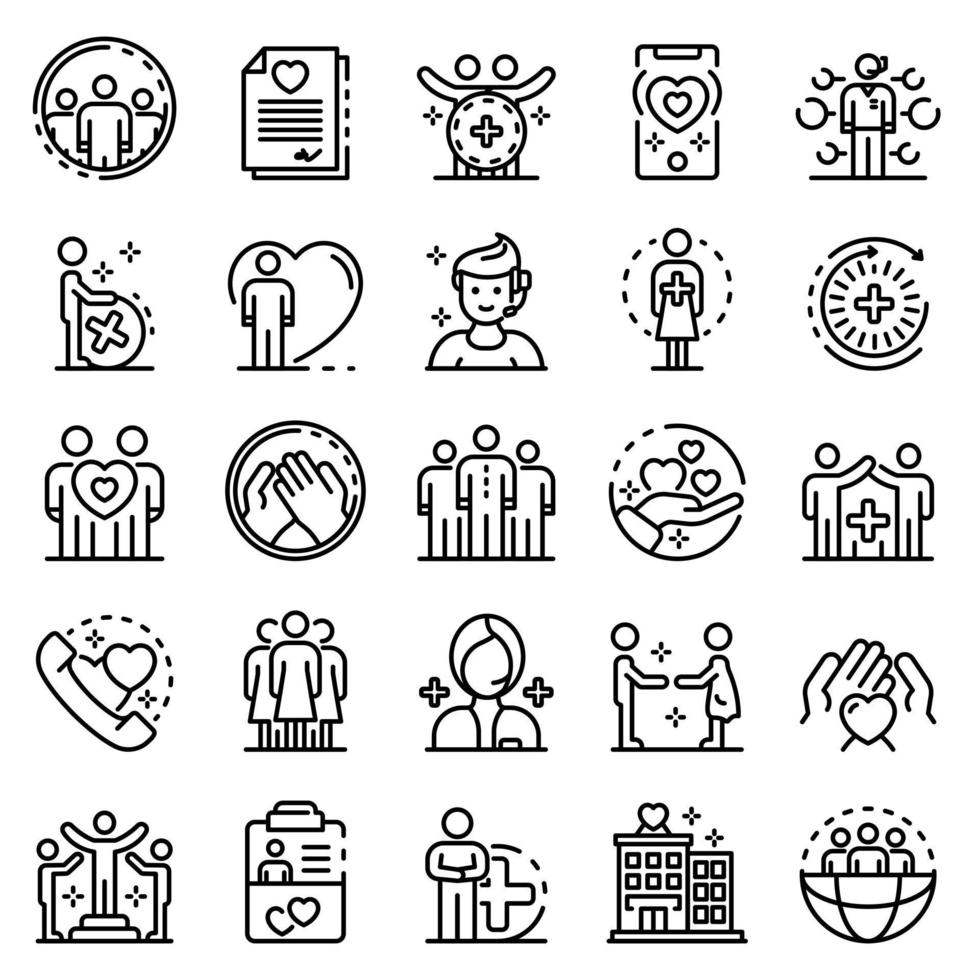Social service icons set, outline style vector