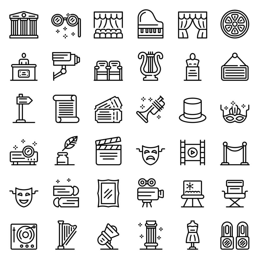 conjunto de iconos de museo de teatro, estilo de esquema vector