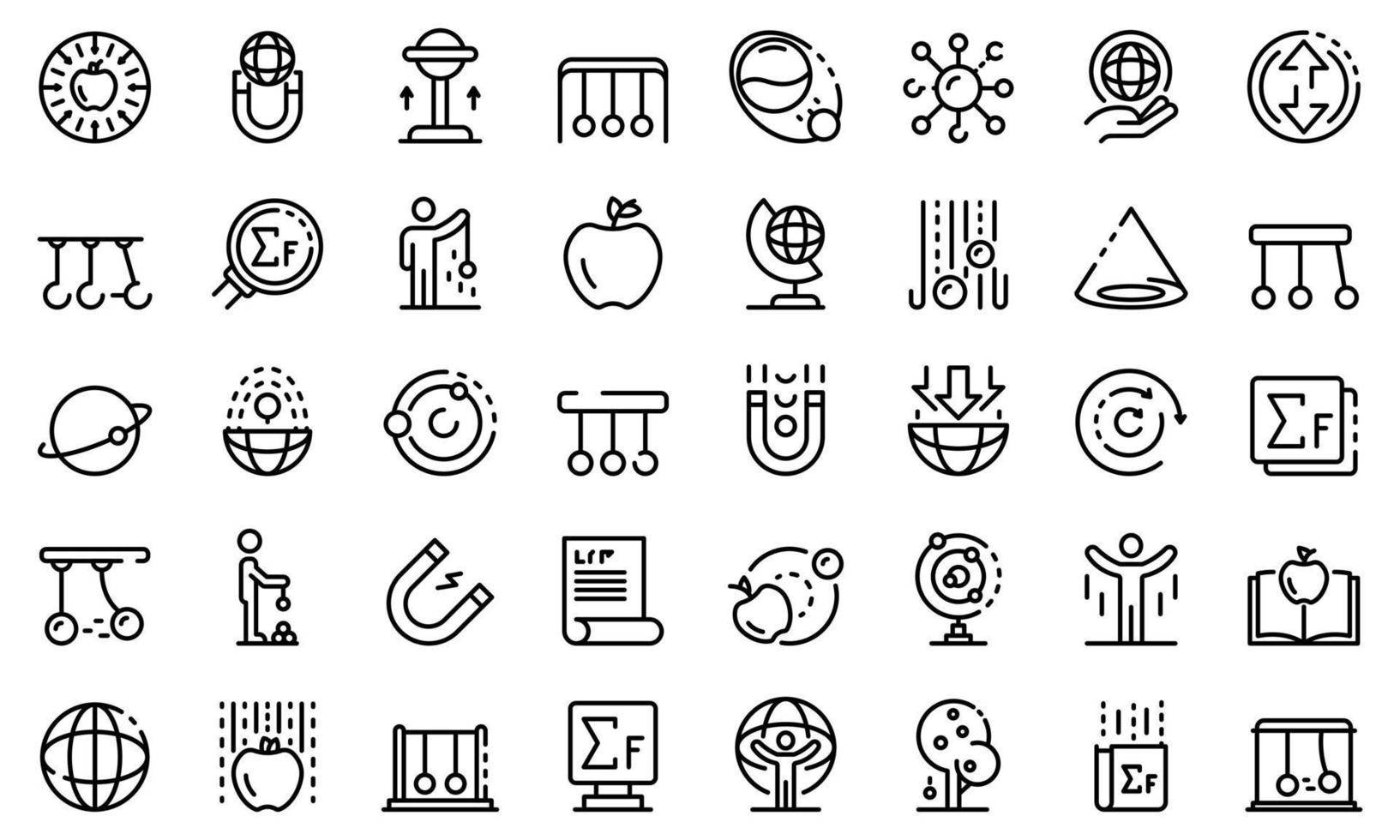 Newtons day icons set, outline style vector