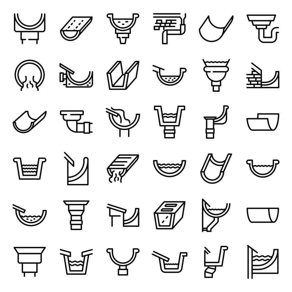 Gutter icons set, outline style vector