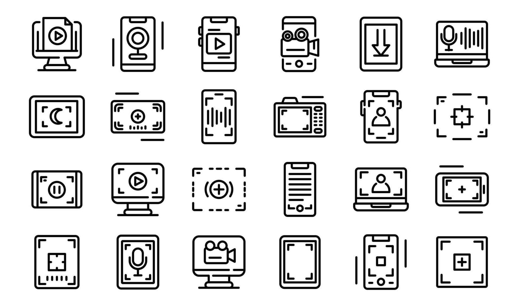 Screen recording icons set, outline style vector