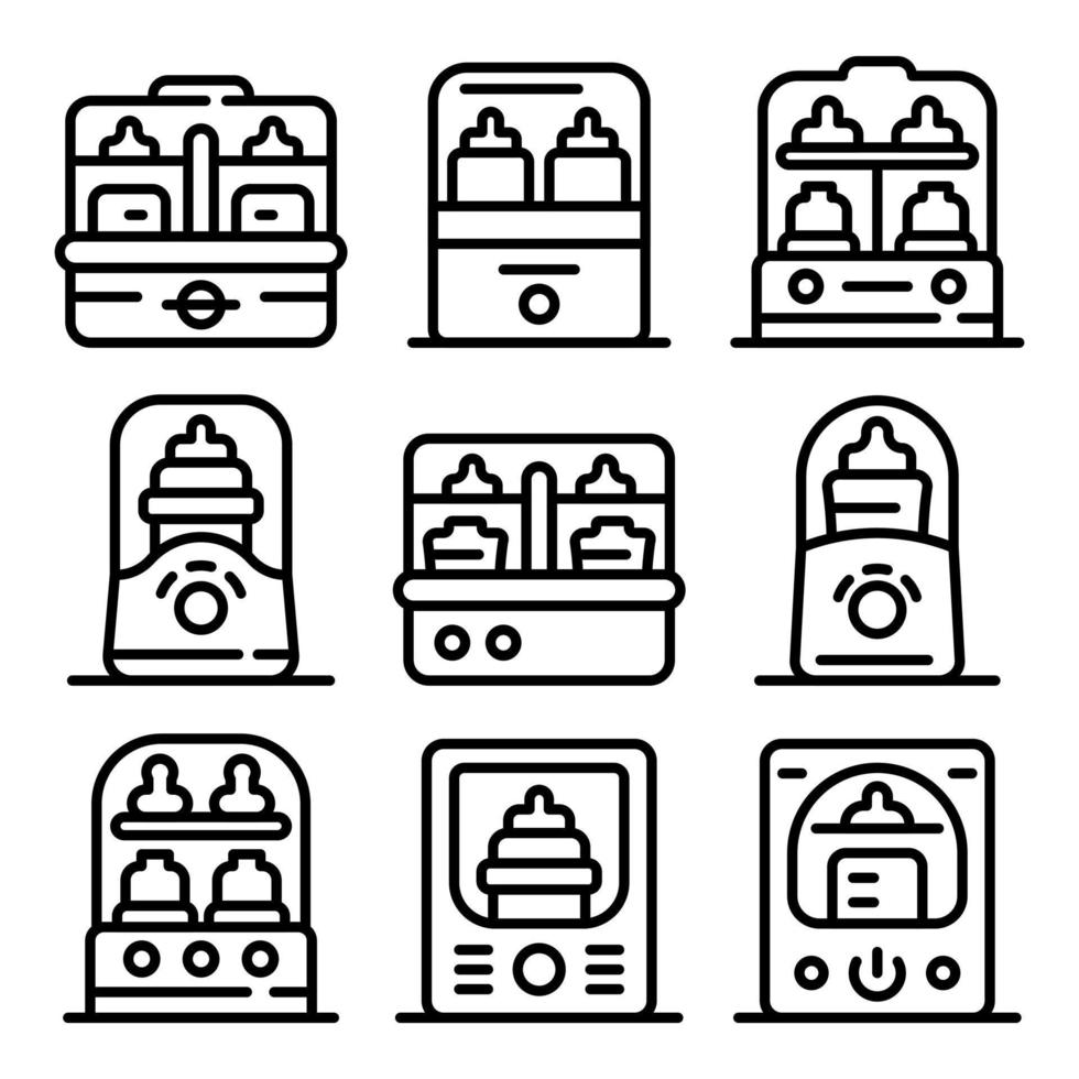 conjunto de iconos de esterilizador de botellas, estilo de contorno vector