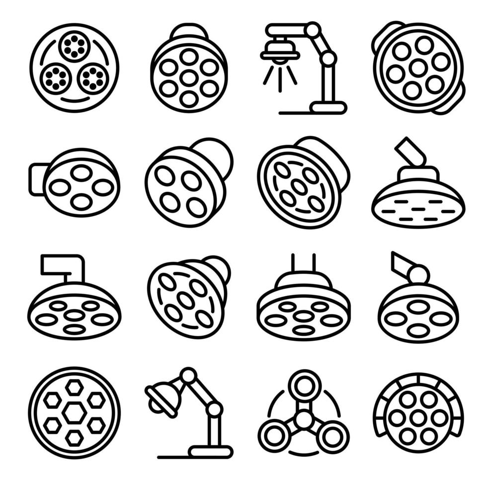 Surgical light icons set, outline style vector