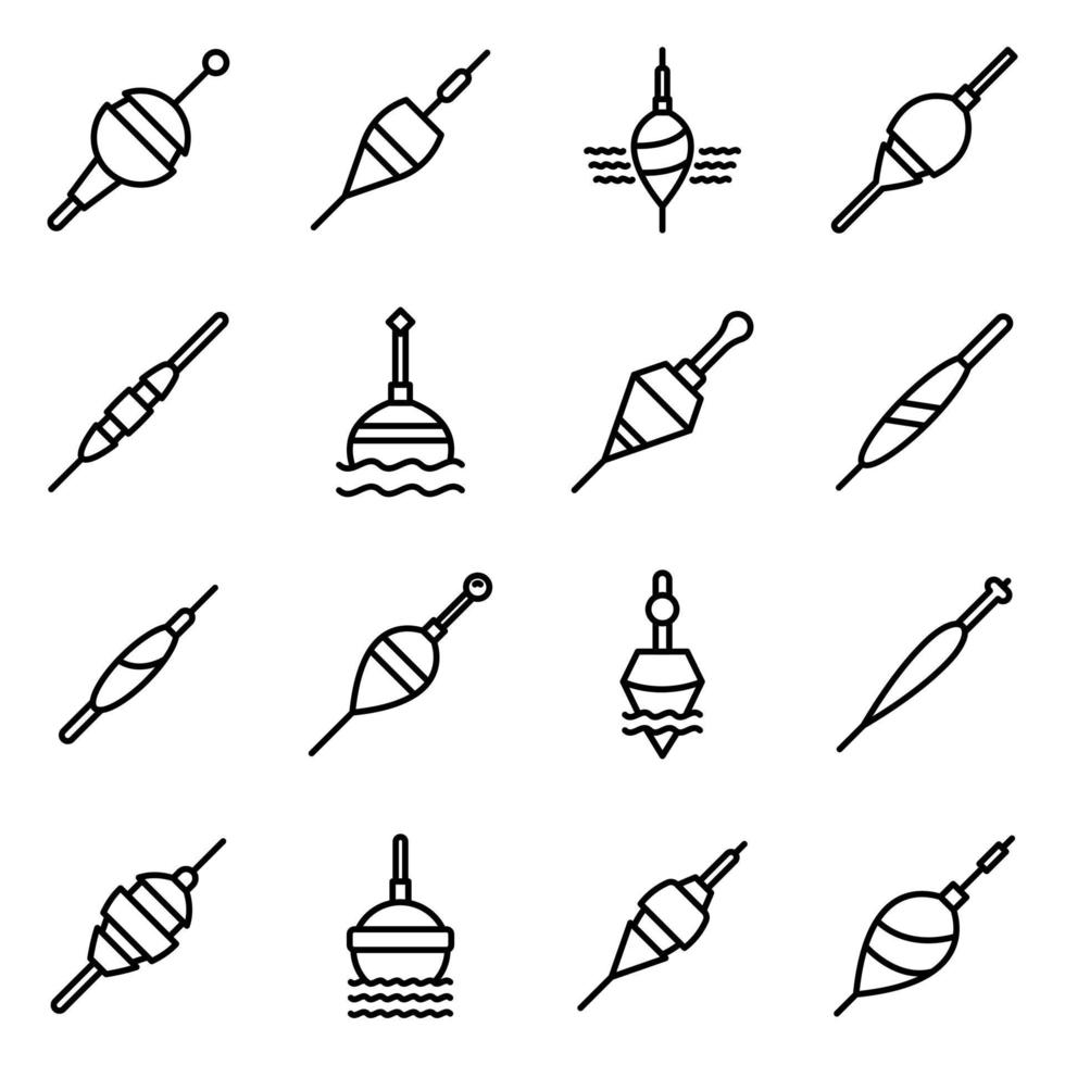 Bobber icons set, outline style vector