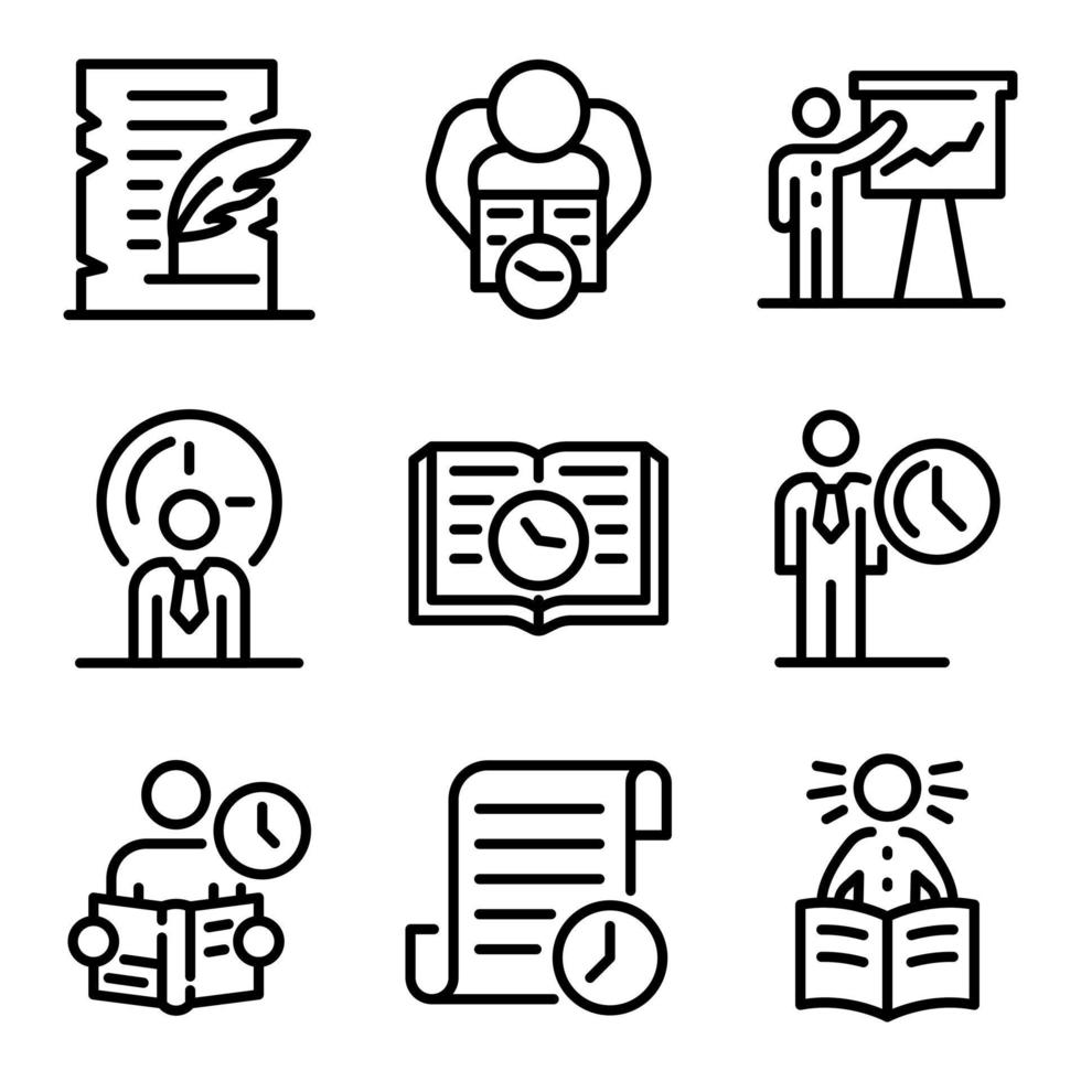 Historian icons set, outline style vector