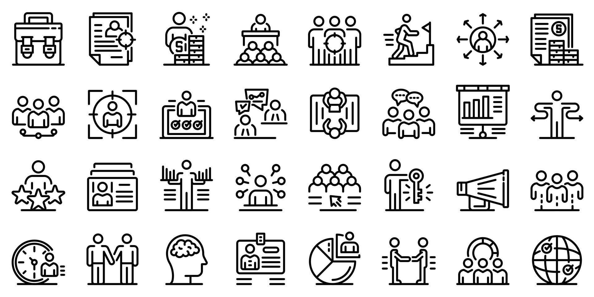 conjunto de iconos de reclutador, estilo de esquema vector
