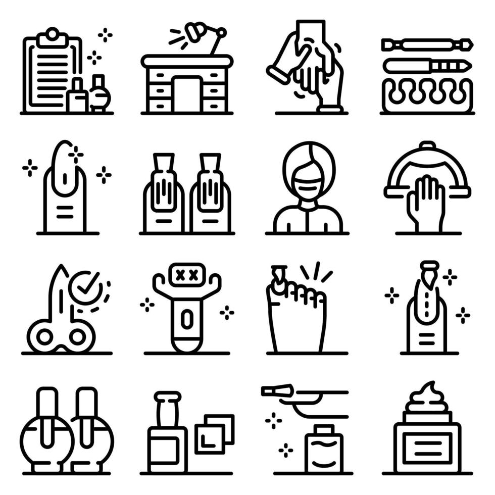 conjunto de iconos de manicurista, estilo de esquema vector