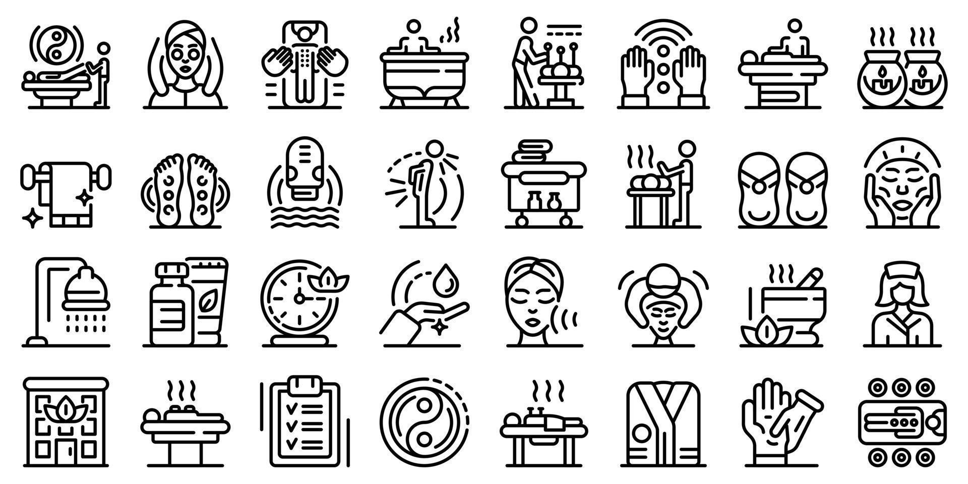 Masseur icons set, outline style vector