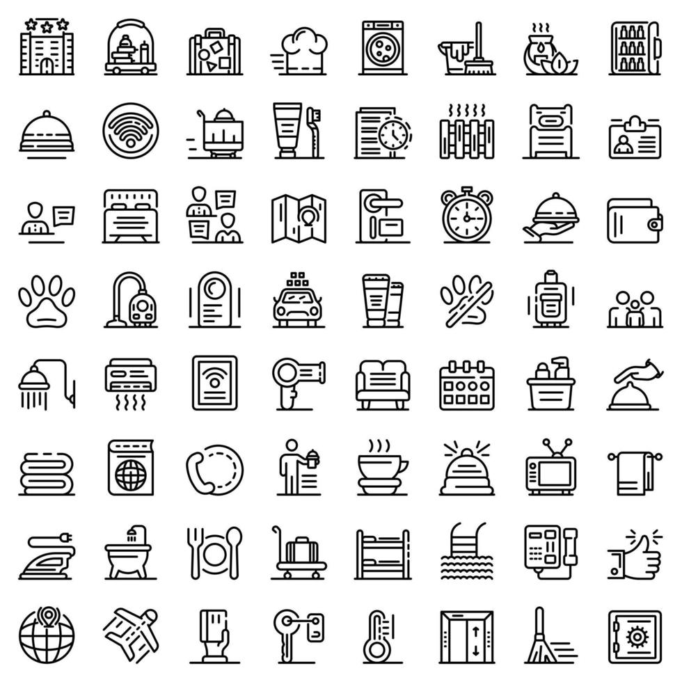 Room service icons set, outline style vector