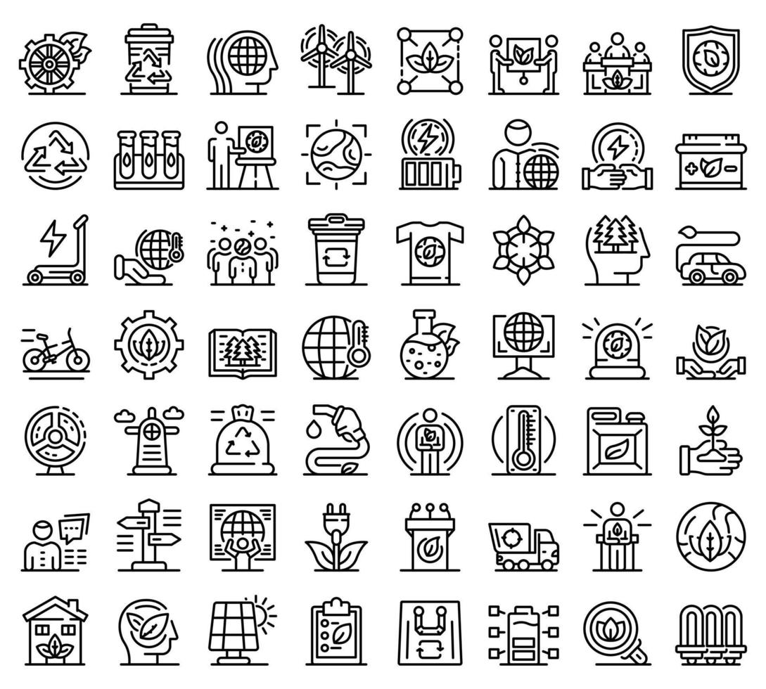 conjunto de iconos ecologistas, estilo de esquema vector