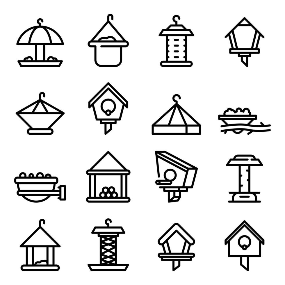 Bird feeders icons set, outline style vector