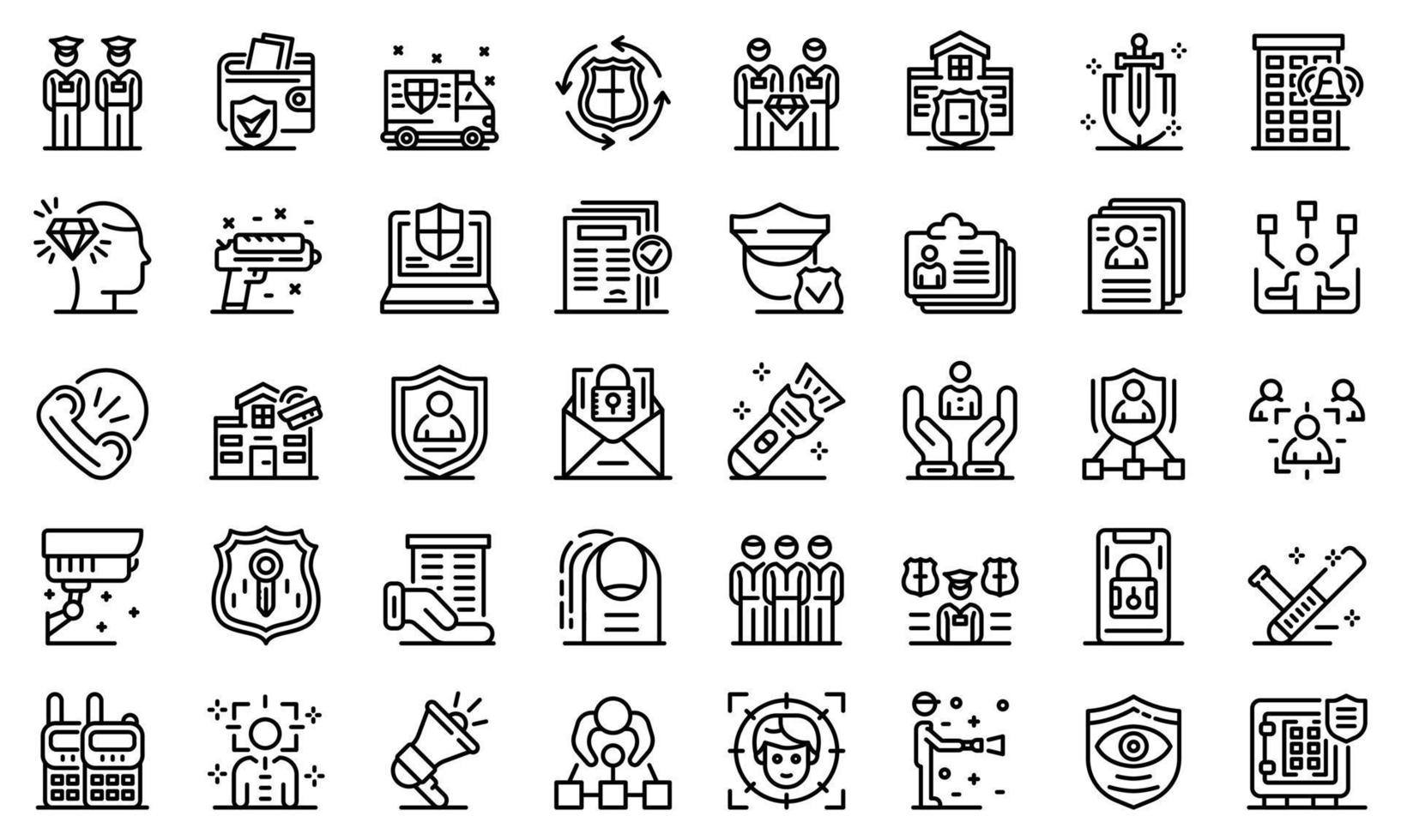 Personal guard icons set, outline style vector