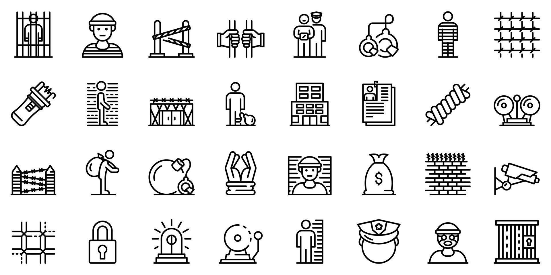 conjunto de iconos de prisión, estilo de esquema vector