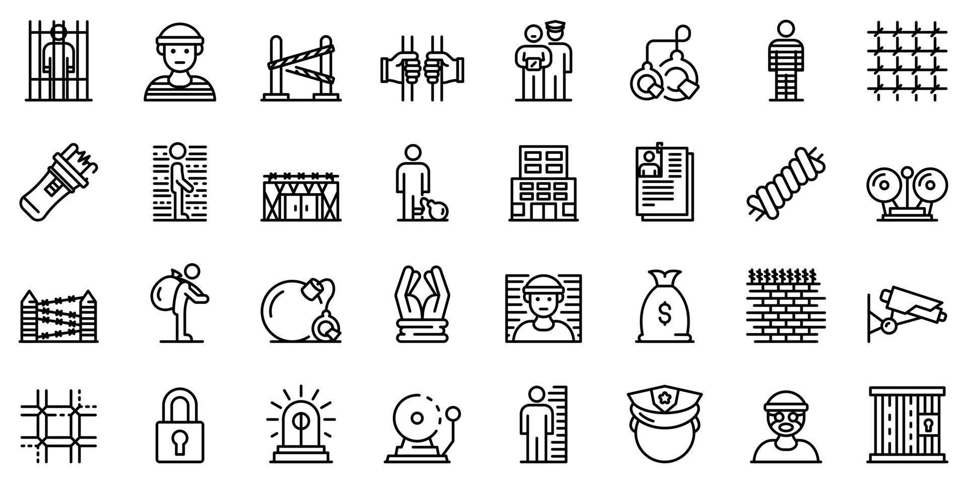 Prison icons set, outline style vector