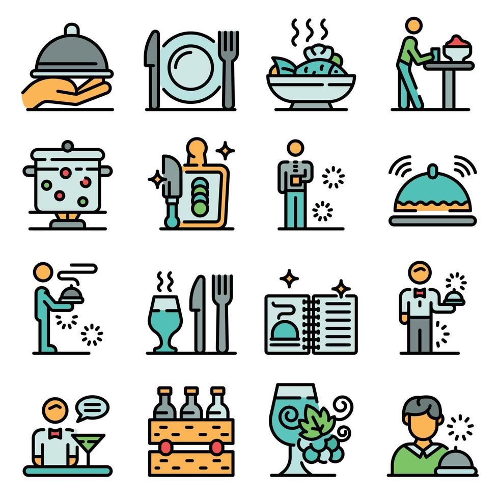 Butler icons set, outline style vector