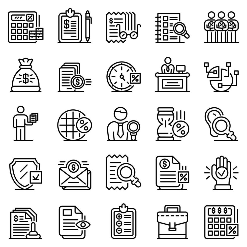 conjunto de iconos de inspector de impuestos, estilo de esquema vector