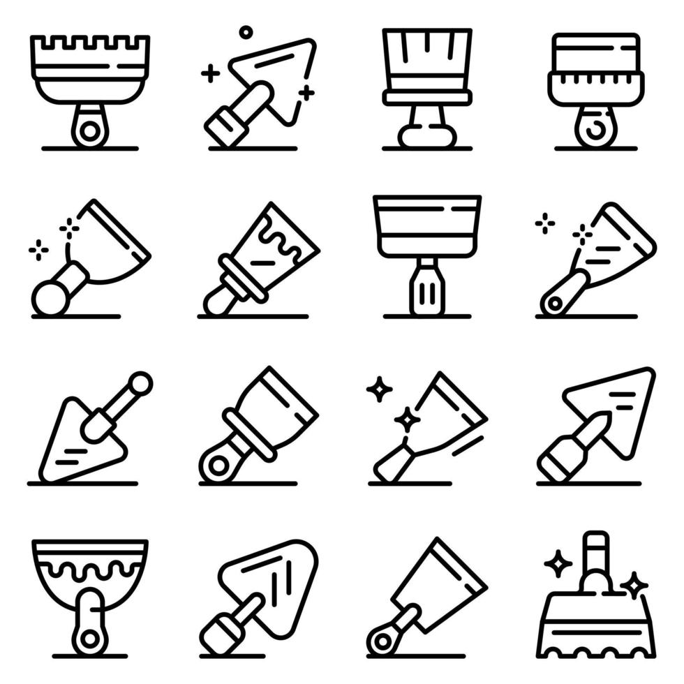 Putty knife icons set, outline style vector