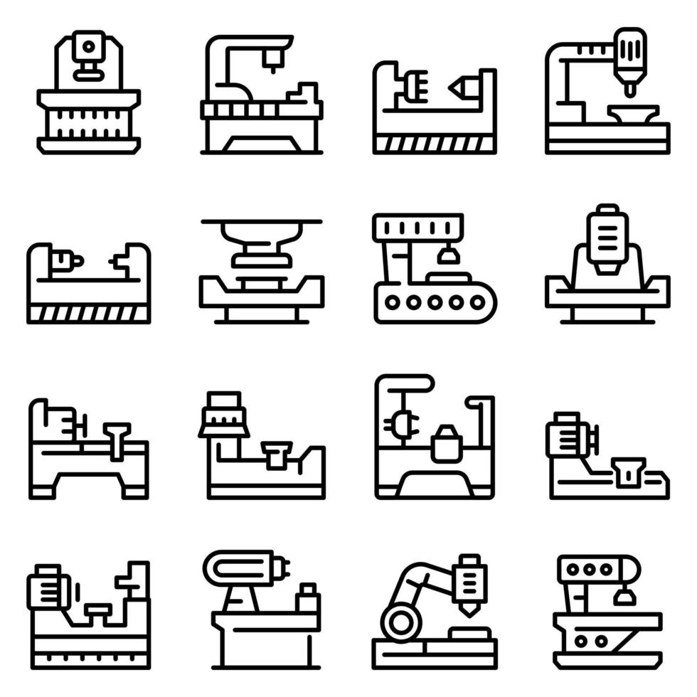 Lathe icons set, outline style vector