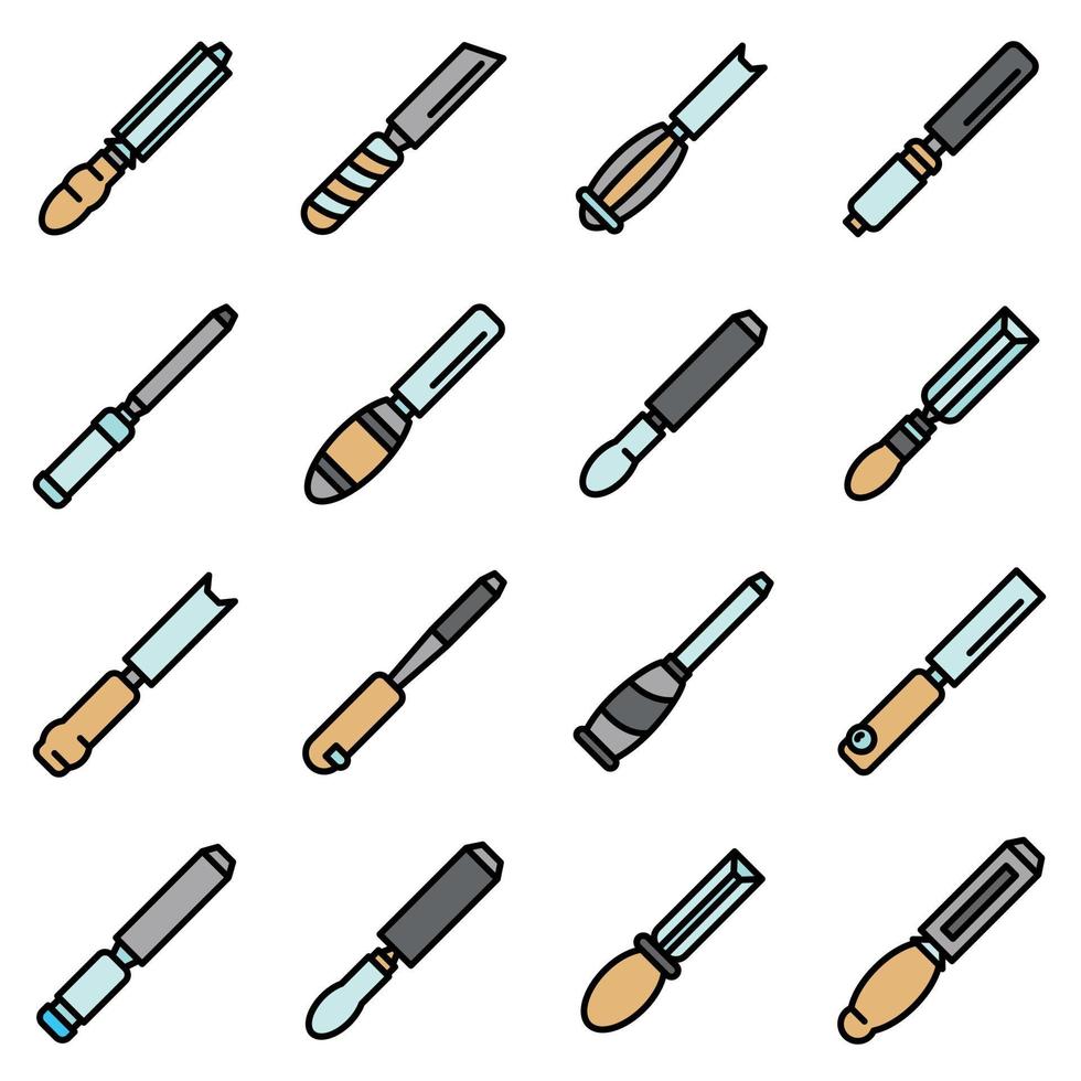 Chisel icons set, outline style vector