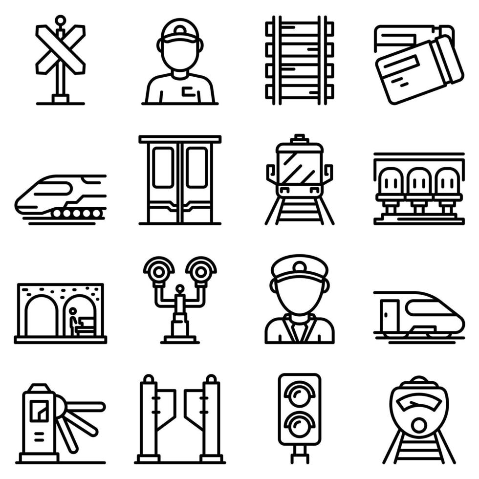 Electric train driver icons set, outline style vector