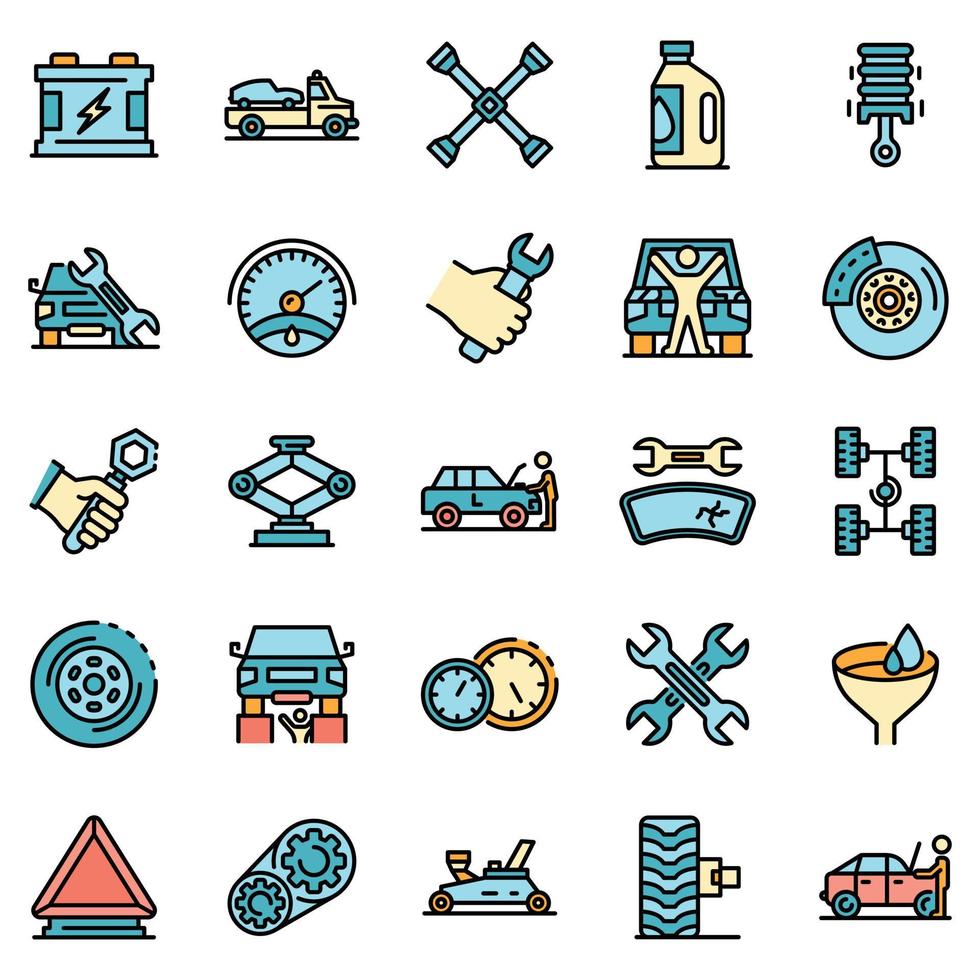 Auto mechanic icons set vector flat