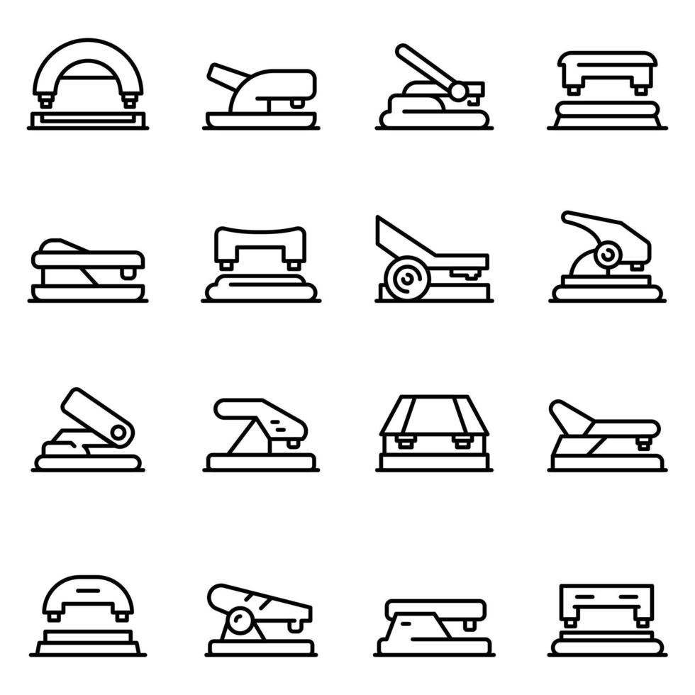 Hole puncher icons set, outline style vector