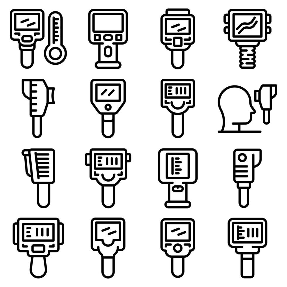 Thermal imager icons set, outline style vector