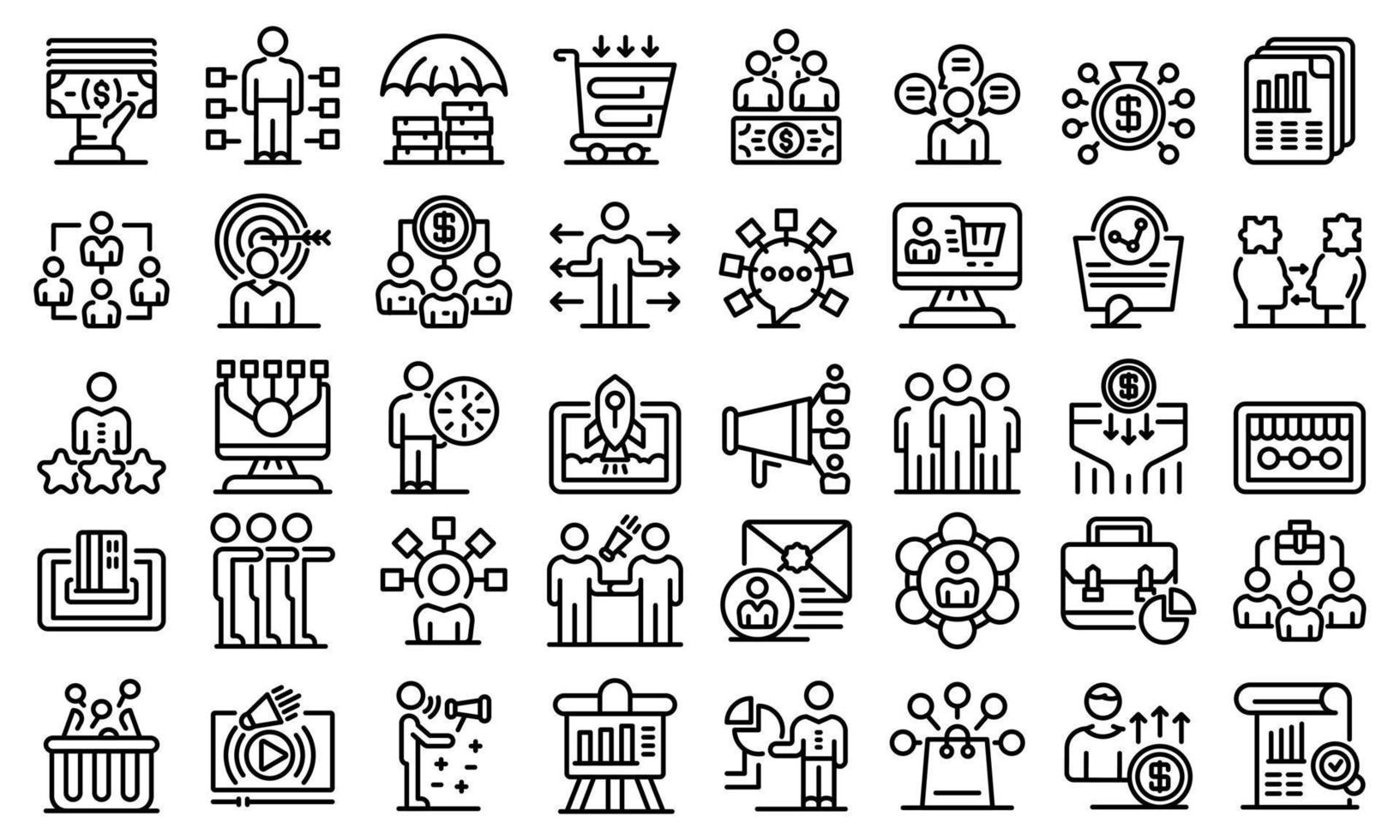 Affiliate marketing icons set, outline style vector