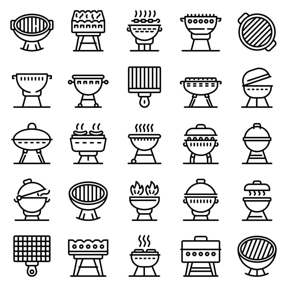 Brazier icons set, outline style vector