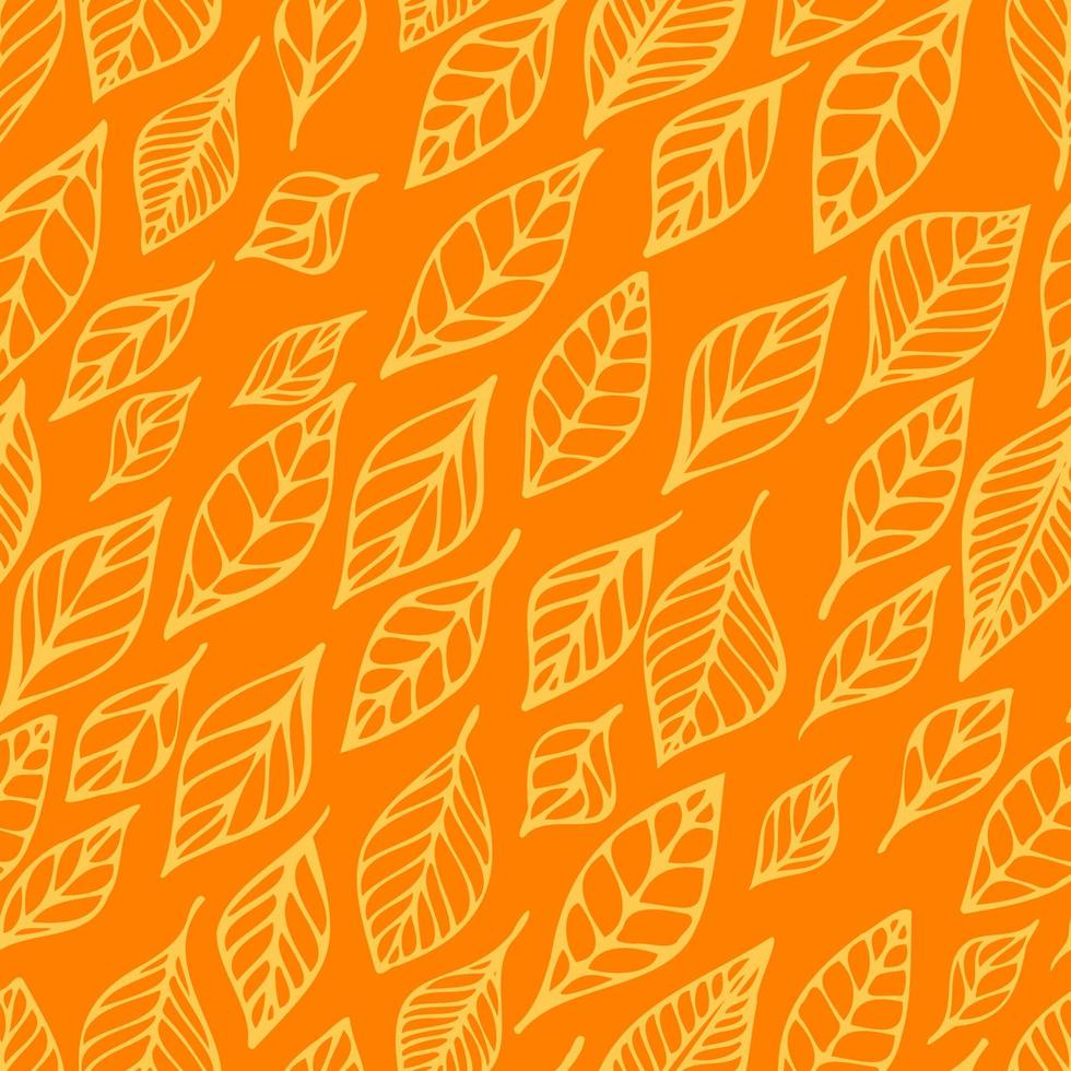 patrón sin costuras dibujado a mano vector naranja, amarillo fondo de hoja de otoño. imprimir con hojas de acción de gracias. ornamento natural de línea para tela, envoltura y textil. álbum de recortes, papel tapiz, papel.