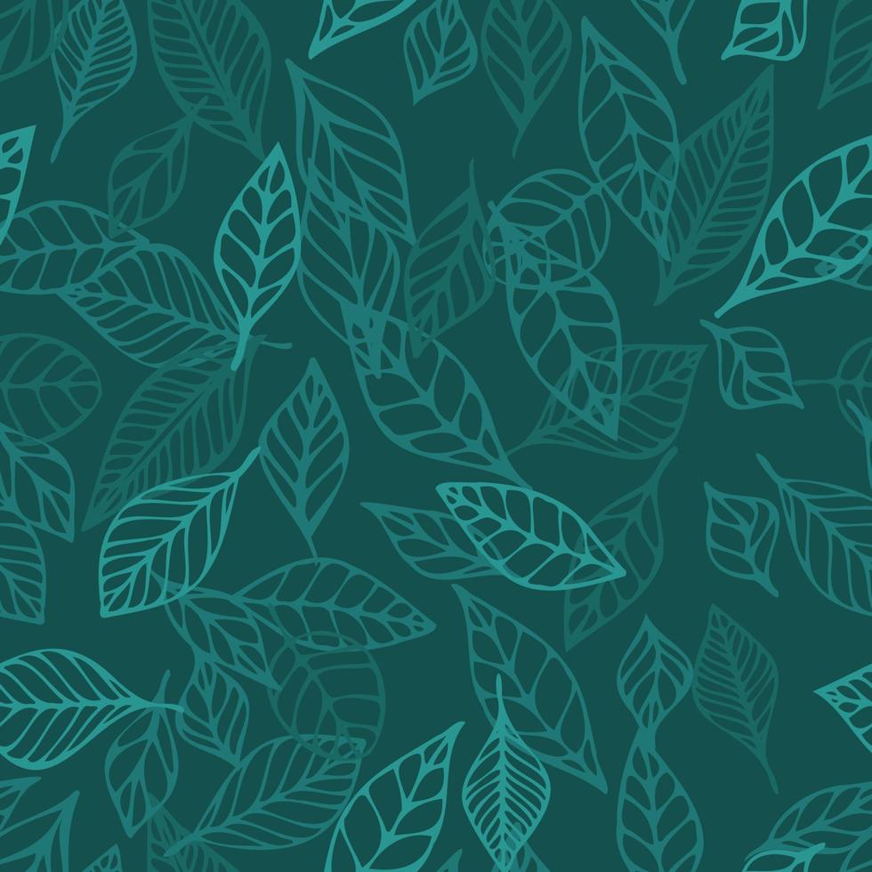 Seamless pattern hand drawn vector green summer leaf background. Print with leaves. Elegant beautiful line nature ornament for fabric, wrapping and textile. Scrapbook, wallpaper paper.