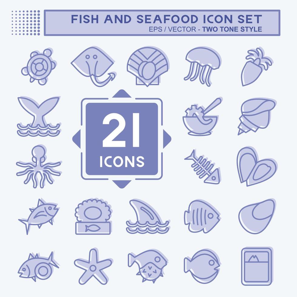 Icon Set Fish and Seafood. suitable for seafood symbol. two tone style. simple design editable. design template vector. simple illustration vector