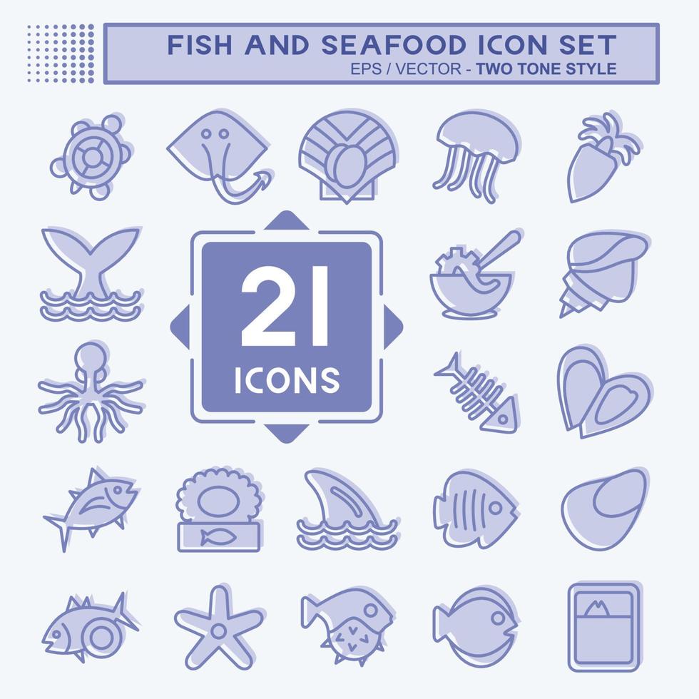 conjunto de iconos pescados y mariscos. adecuado para el símbolo de mariscos. estilo de dos tonos. diseño simple editable. vector de plantilla de diseño. ilustración sencilla