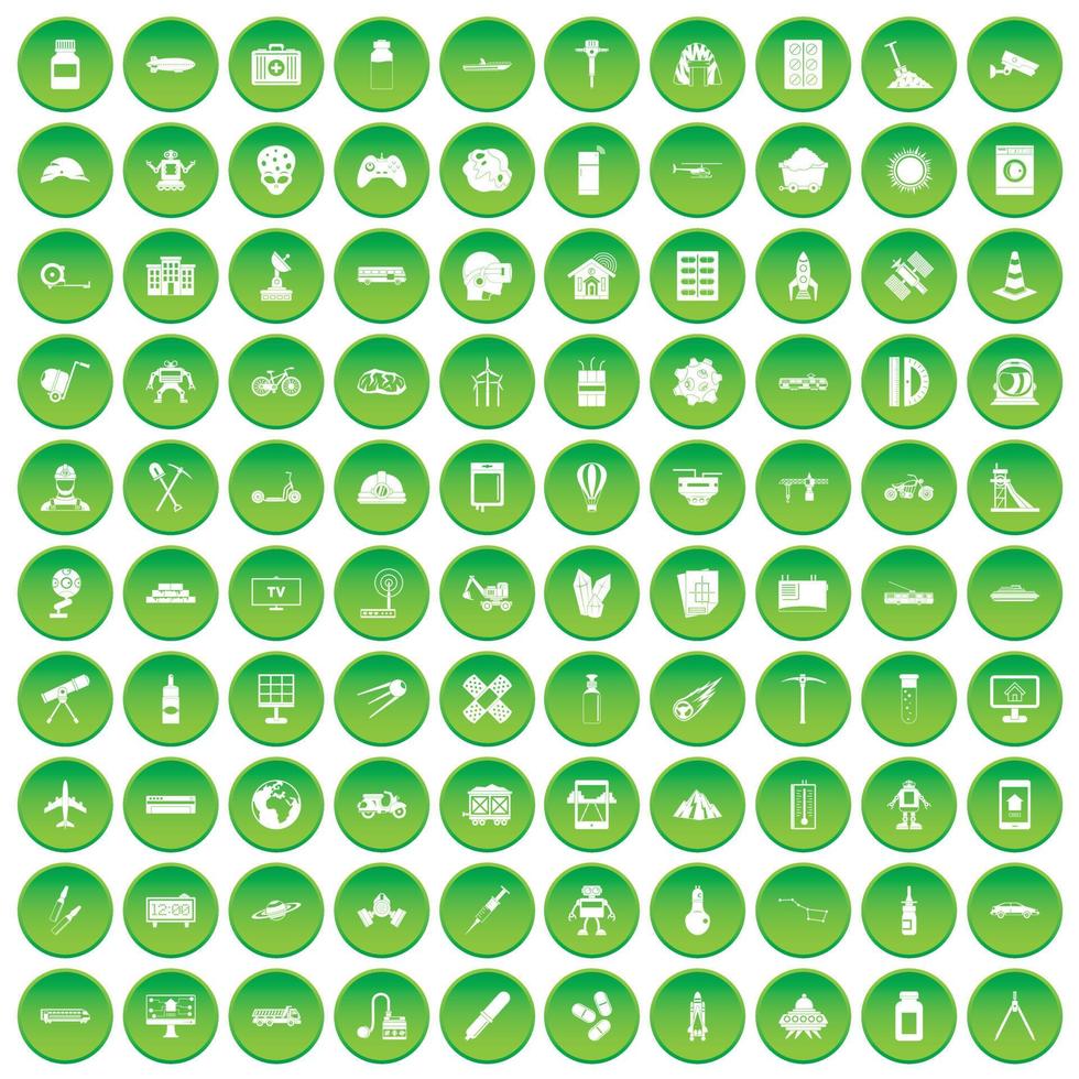 100 iconos de desarrollo establecer círculo verde vector