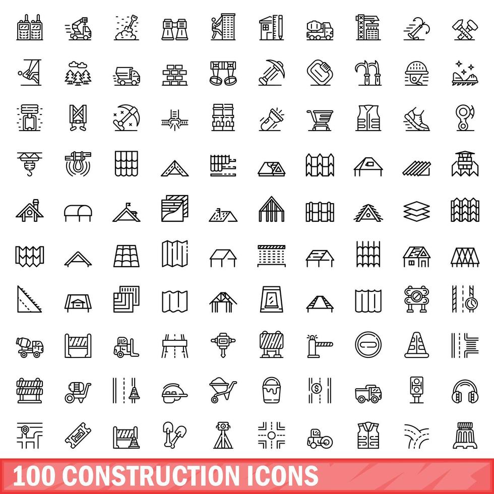 100 conjunto de iconos de construcción, estilo de contorno vector