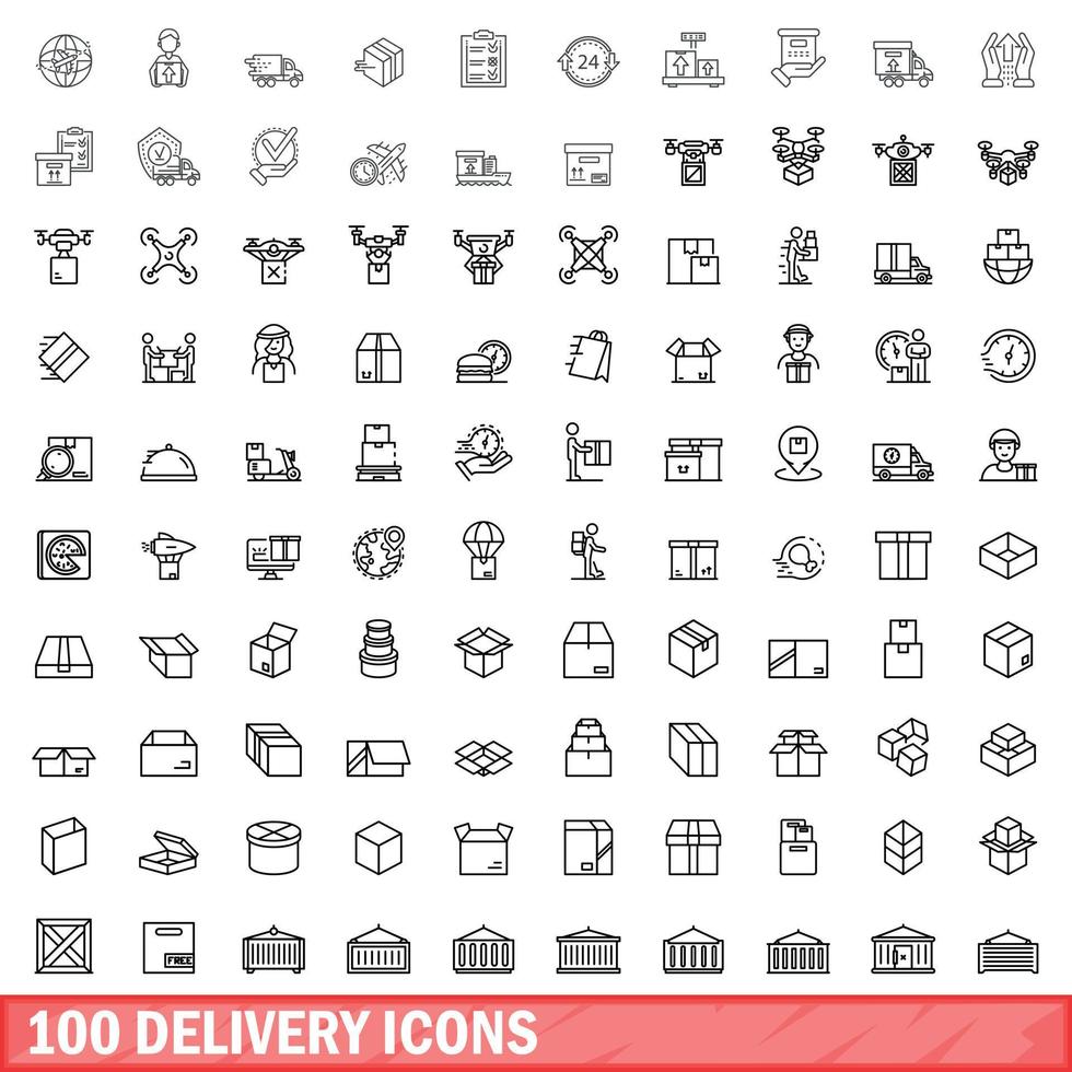 100 delivery icons set, outline style vector