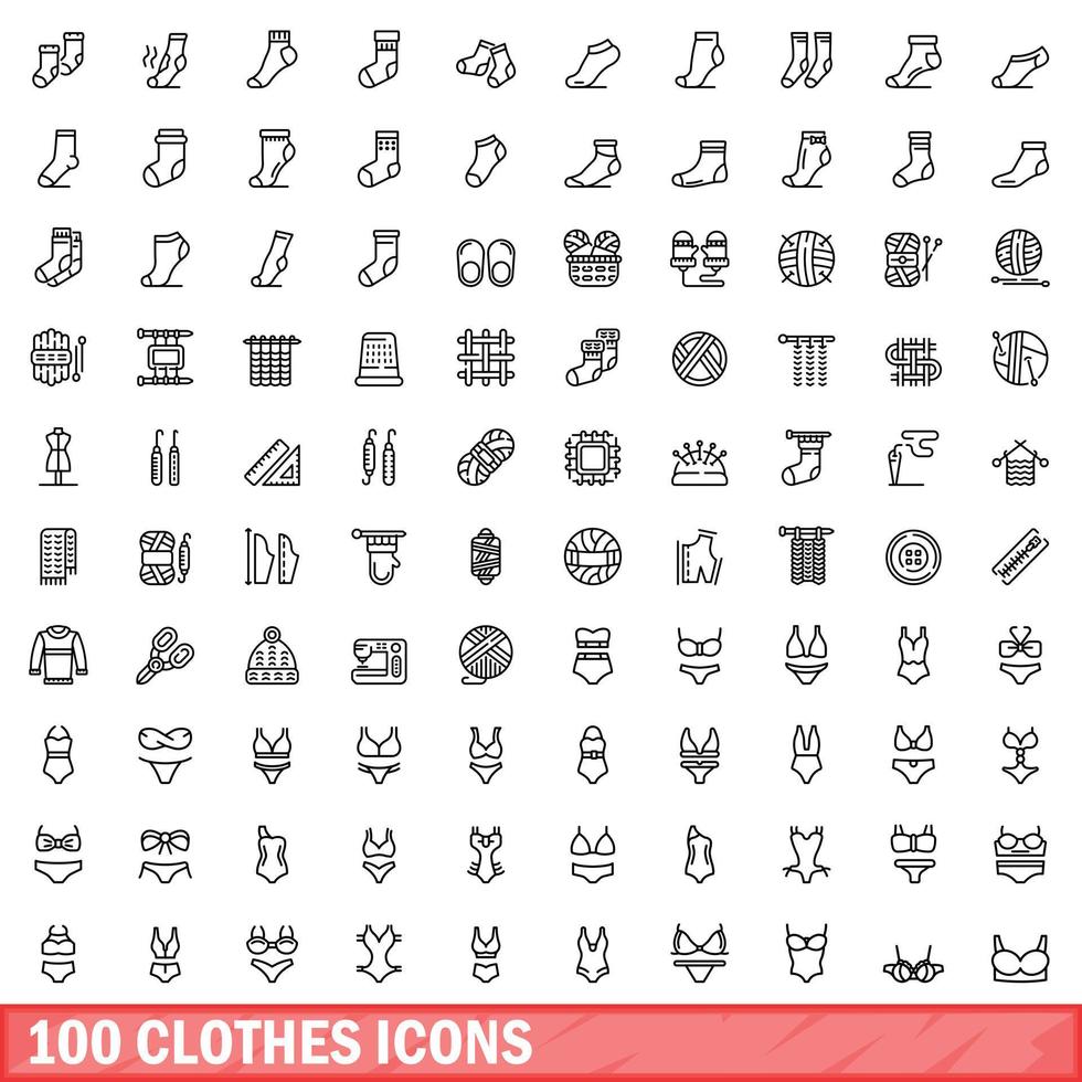 100 iconos de ropa, estilo de contorno vector