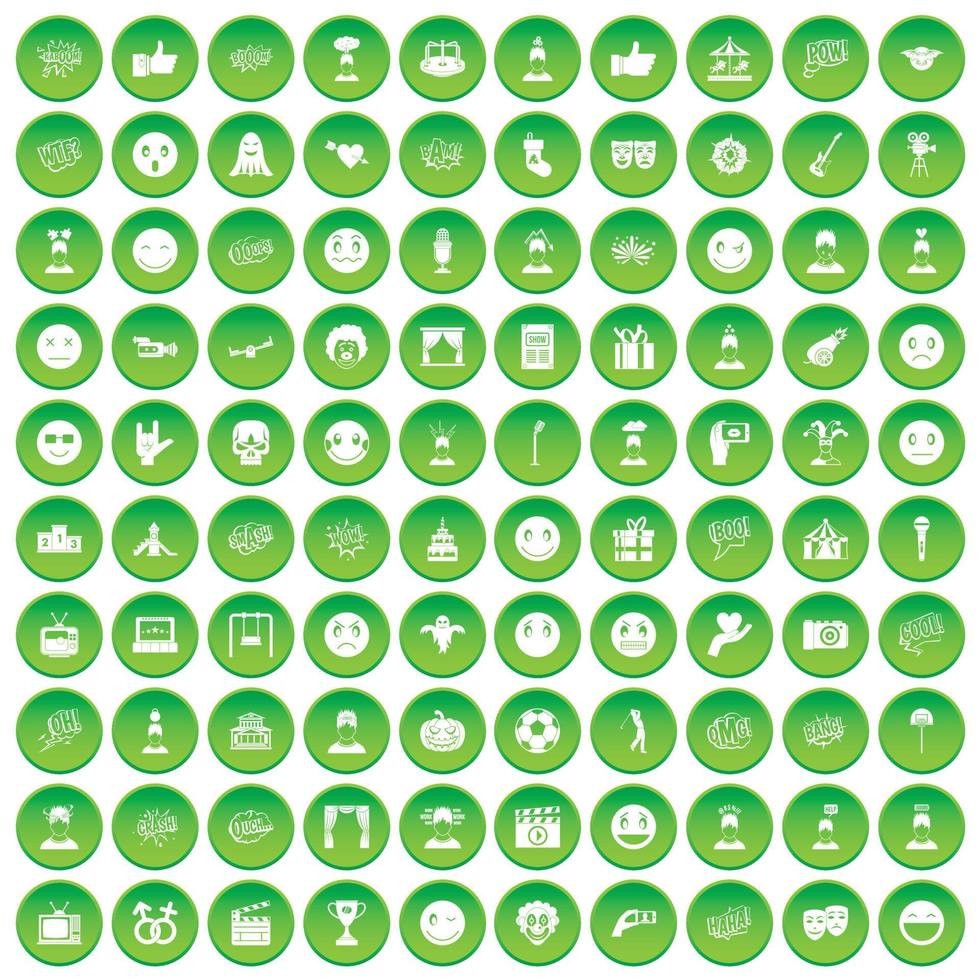 100 emotion icons set green circle vector