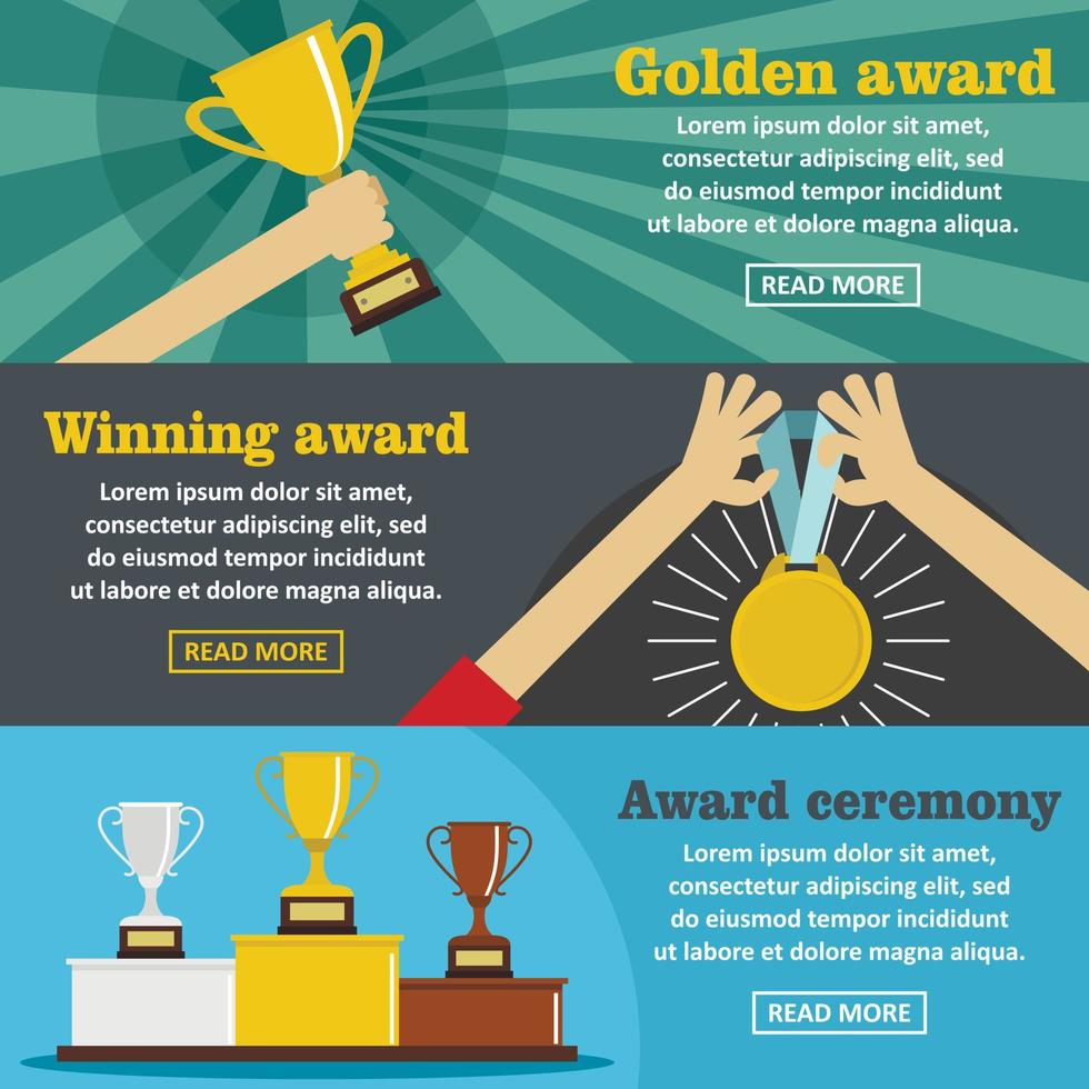 Winning award banner horizontal set, flat style vector