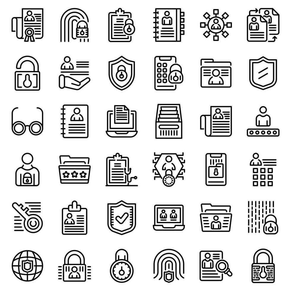 Personal information icons set, outline style vector