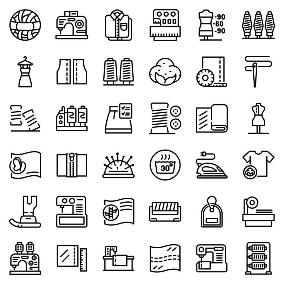 Textile production icons set, outline style vector